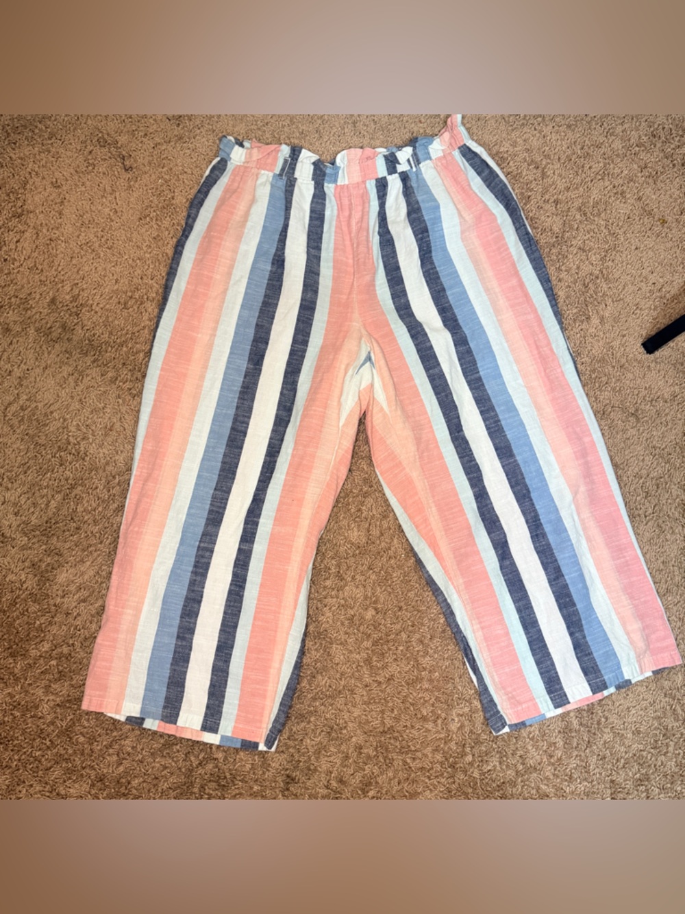 Mlle Gabrielle Pastel Striped 100% Cotton Women’s Pants Size 1X Beach Coastal